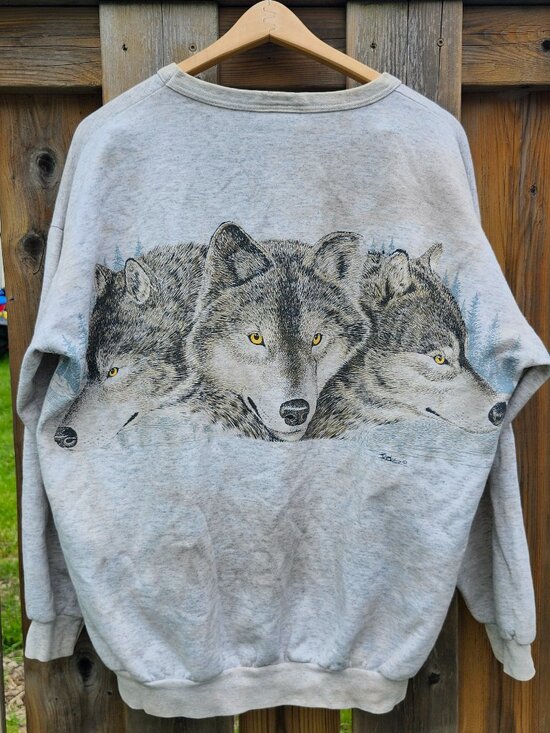 Premier Fleecewear Sweaters - Vintage Y2K Timber Wolf Graphic All Over Print Sweatshirt Size Large Outdoorsman